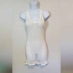 💚5/$25 Pendeed White Mesh Open Weave Cotton Knit Tank Top Mini Dress Dancewear